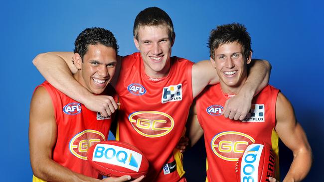 Swallow (right) with Harley Bennell and Sam Day after they were drafted in 2010.