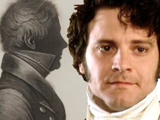 A silhouette of D’Arcy Wentworth (left) and Colin Firth playing the character Mr Darcy in the TV adaptation of Pride and Prejudice.