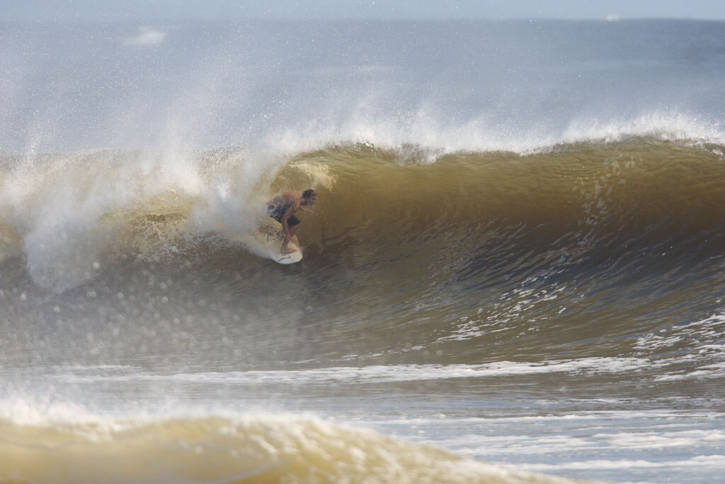The moves were bigger and the tubes getting longer as the swell from an ex-cyclone sends massive waves onto the Sunshine Coast point breaks. Picture: Nicholas Falconer