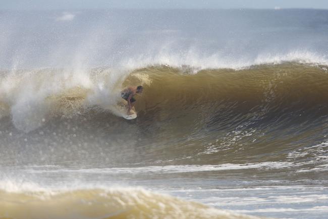 The moves were bigger and the tubes getting longer as the swell from an ex-cyclone sends massive waves onto the Sunshine Coast point breaks. Picture: Nicholas Falconer