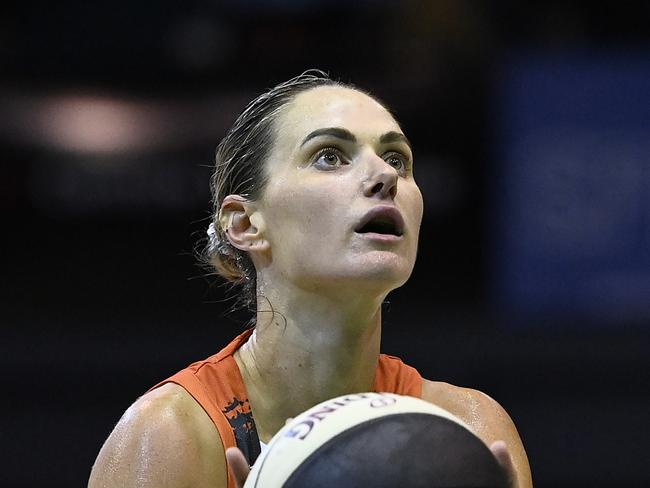 TOWNSVILLE, AUSTRALIA - FEBRUARY 21: Alice Kunek of the Fire attempts a free throw shot during the WNBL match between Townsville Fire and Southside Flyers at Townsville Entertainment Centre, on February 21, 2024, in Townsville, Australia. (Photo by Ian Hitchcock/Getty Images)