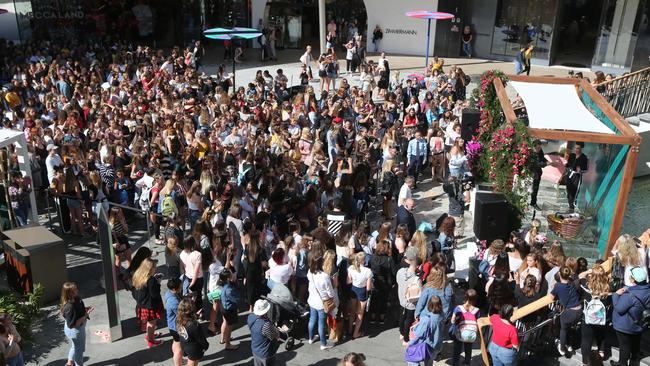 Hundreds of fans waiting to meet YouTube sensation James Charles at Pacific Fair. Picture Mike Batterham