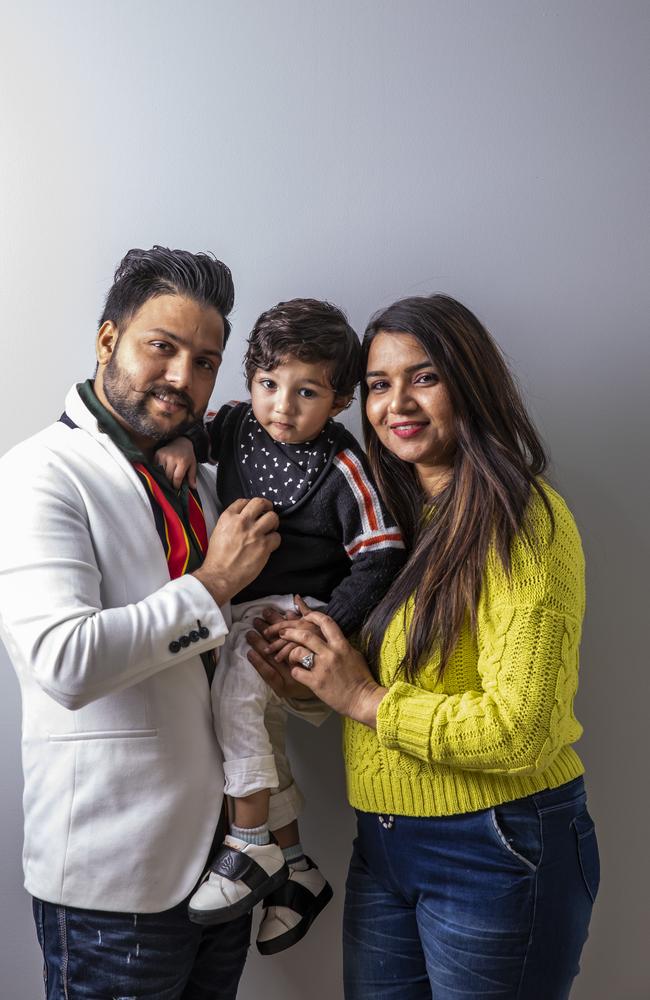 Amandeep Kaur, husband Satwinder Singh and their son Agamveer ("Aggie") Singh who has required multiple operations. Picture: Mark Cranitch