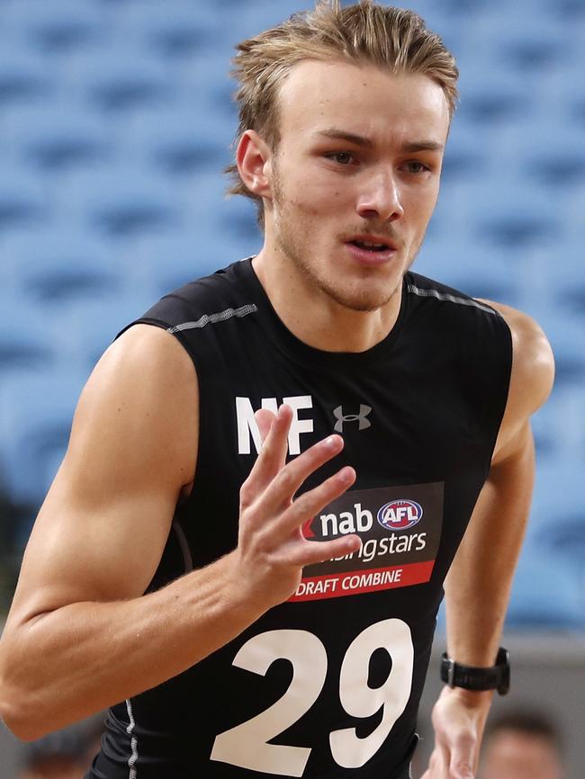 Josh Morris during testing at the AFL national draft combine in Melbourne this month. Picture: Dylan Burns/AFL Photos via Getty Images