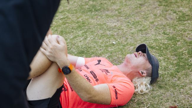 The runner’s pain is evident on day five of the challenge — with all his highs and lows viewed by millions on his social channels. Picture: Marty Rowney/Bursty