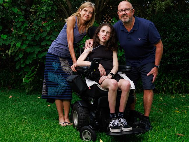 Monica Andersson and Grant Lawrence with their daughter Jessica Lawrence, who has a rare genetic disorder and requires treatments not subsidised by the PBS. Picture: Justin Lloyd