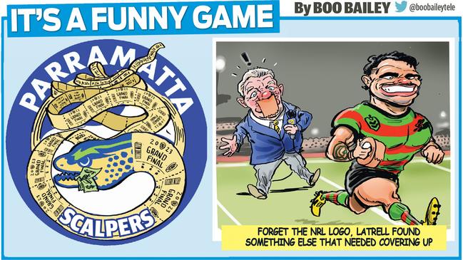 Parramatta had tickets on themselves, and Latrell Mitchell shut down a noisy critic. Artwork: Scott 'Boo' Bailey.