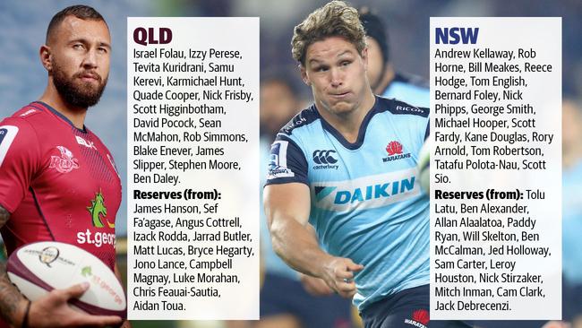 How the two line-ups could look. Israel Folau has been picked for Queensland after saying last year this is where his affiliation would lie.