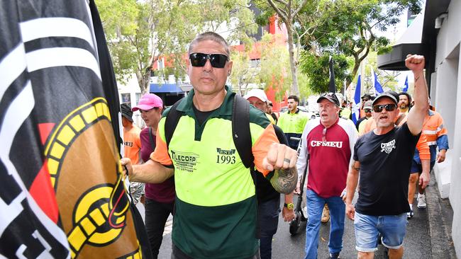 Workers march towards Queensland parliament. Picture: John Gass