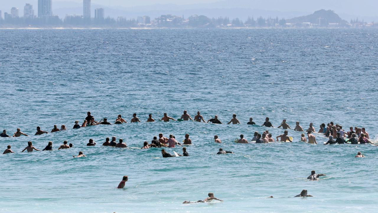 Hundreds of people turned out at the Greenmount Beach Surf Club on the Gold Coast to celebrate the life of Ed Fanning in April. Picture: NewsWire/Tertius Pickard