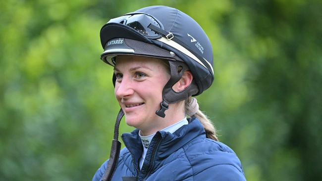 Jamie Kah was all smiles after riding Melbourne Cup mount More Felons in a Flemington gallop on Thursday. Picture: Vince Caligiuri/Getty Images