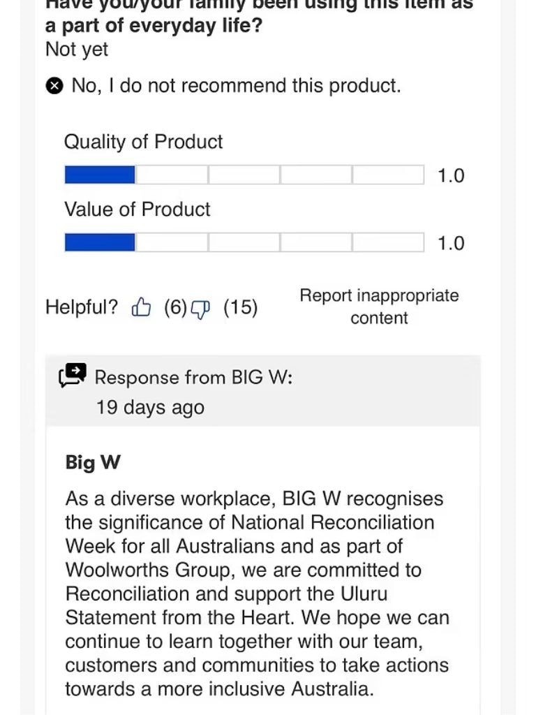 Big W responded to the customer. Picture: Supplied
