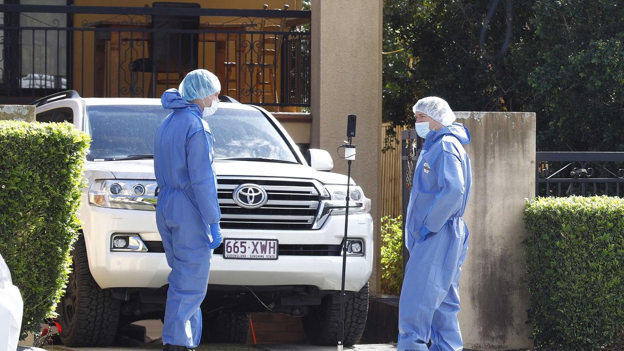 Police at the crime scene at Mr Kefu’s Coorparoo house.