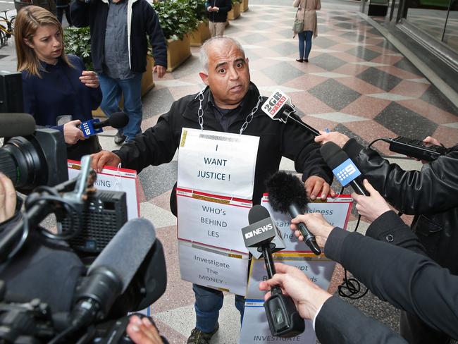 Mr Antoun’s brother Nemer Antoun outside court today continuing to compaign for justice. Picture: Richard Dobson