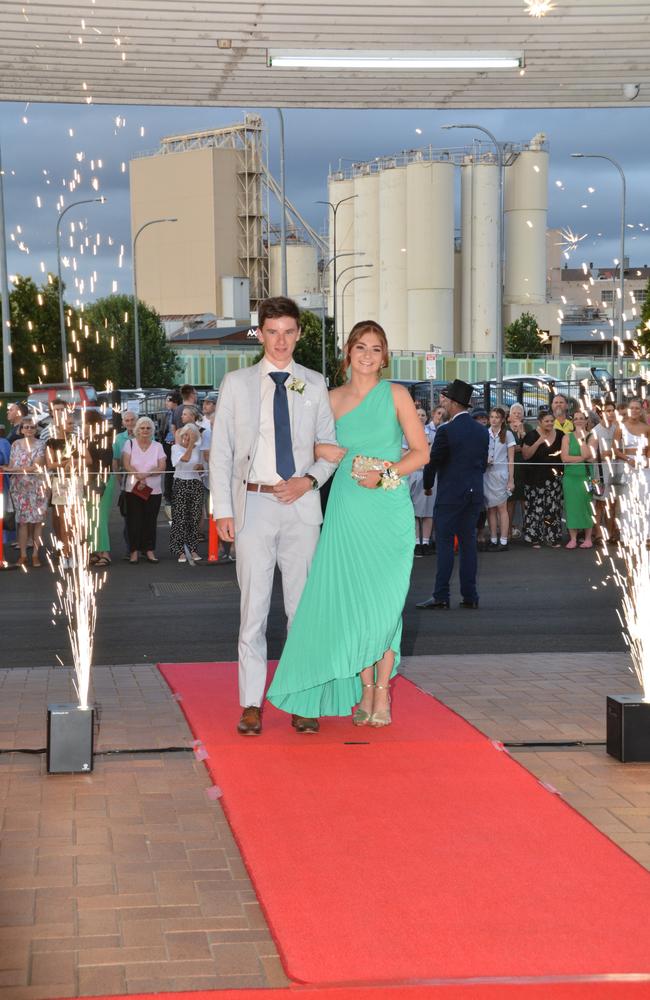 Toowoomba school formals. At the 2023 St Ursula's College formal is graduate Grace Fraser with her partner. Picture: Rhylea Millar