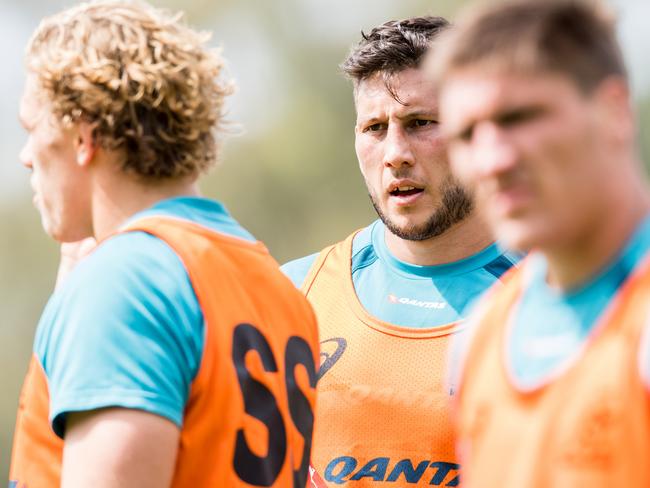 The Qantas Wallabies train at UWA Sports Park - McGillivray Oval, Perth, ahead of The Rugby Championship clash against South Africa. Adam Coleman. Photo: Stuart Walmsley/RUGBY.com.au