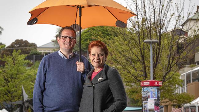 Senator Pauline Hanson and One Nation Senate candidate Steve Mav at Hobart. Picture: Chris Kidd.