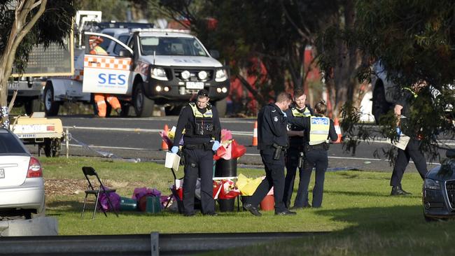 Police set up a crime scene at the location of the shooting on Gisborne-Melton Rd in Melton. Picture: NCA NewsWire / Andrew Henshaw