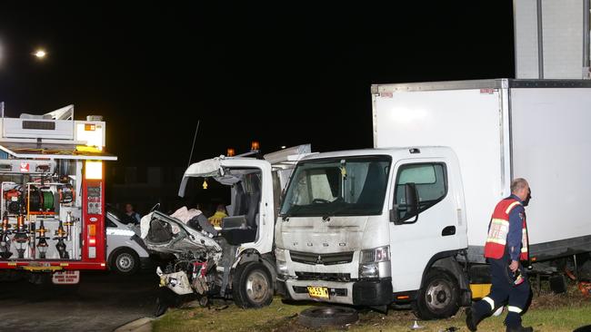 The drivers were airlifted to Westmead Hospital with serious leg fractures. Picture: Bill Hearne