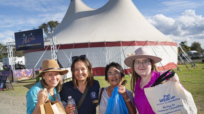 Representing the Mudgeeraba Show Society are (from left) members of the executive Melanie Bryson, Kelly Caldwell, Ella Parsons and show girl Bethany McDonald at Toowoomba Royal Show, Thursday, April 18, 2024. Picture: Kevin Farmer