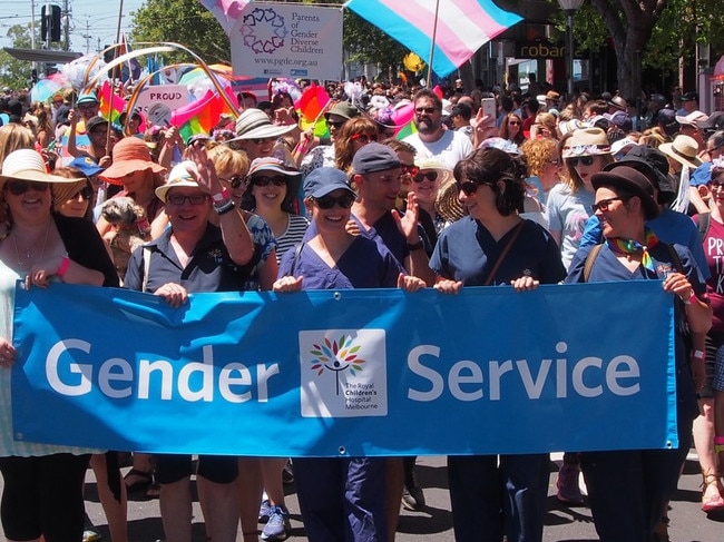 The Royal Children's Hospital gender clinic staff join in Melbourne’s LGBTQ Pride event.