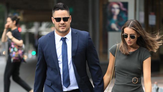 SYDNEY, AUSTRALIA - NewsWire Photos MARCH 08, 2021 -Former NRL superstar Jarryd Hayne and his wife Amelia Bonnici leaving the Downing Centre Court in Sydney. Picture: NCA NewsWire / Christian Gilles