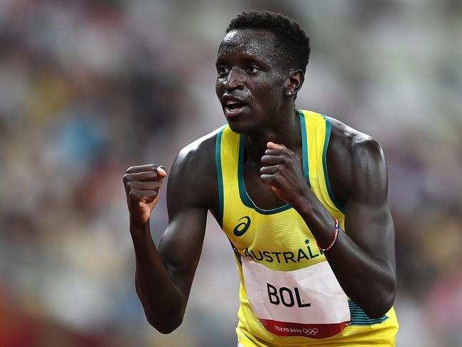 TOKYO, JAPAN - AUGUST 01: Peter Bol of Team Australia reacts after competing in the Men's 800 metres Semi-Final on day nine of the Tokyo 2020 Olympic Games at Olympic Stadium on August 01, 2021 in Tokyo, Japan. (Photo by Matthias Hangst/Getty Images)