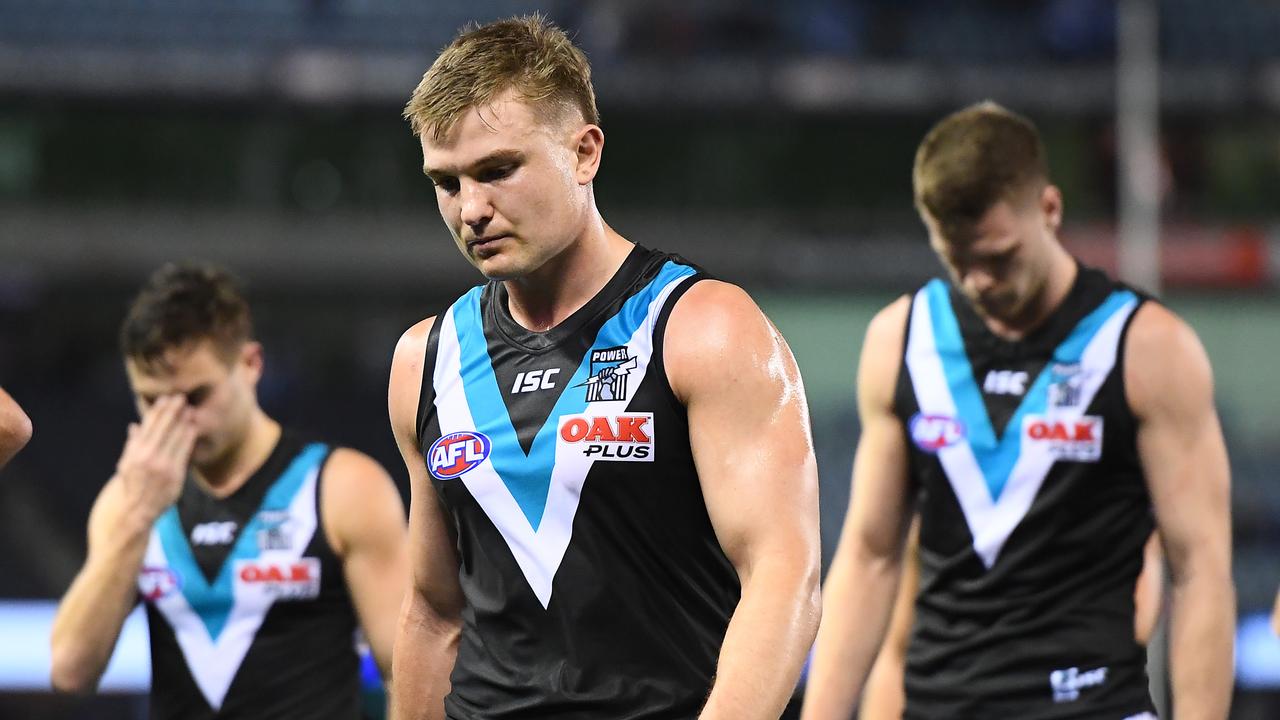 Ollie Wines leaves the field after a Port Adelaide loss. Picture: Getty Images