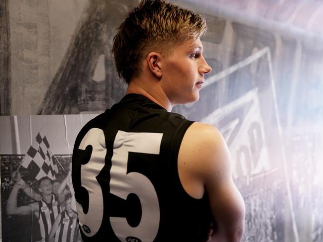 Jay Rantall of Collingwood poses for a photo during a media opp at at the Holden Centre in Melbourne, Tuesday, December 3, 2019. (AAP Image/Sean Garnsworthy) NO ARCHIVING