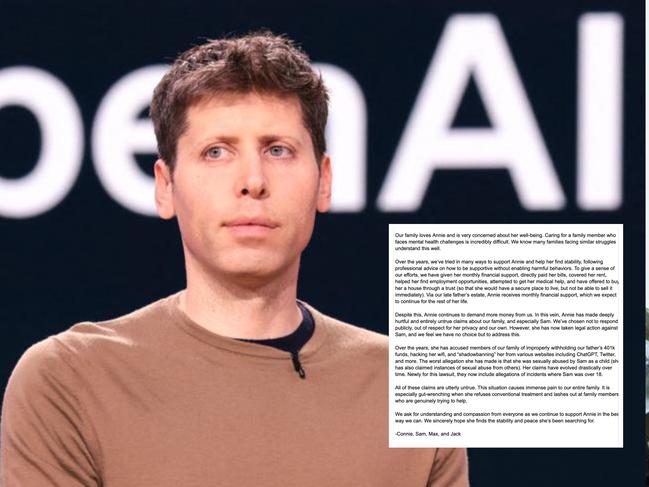 OpenAI chief executive Sam Altman has denied 'deeply hurtful' allegations that he sexually abused his younger sister for nearly a decade. Picture: Supplied