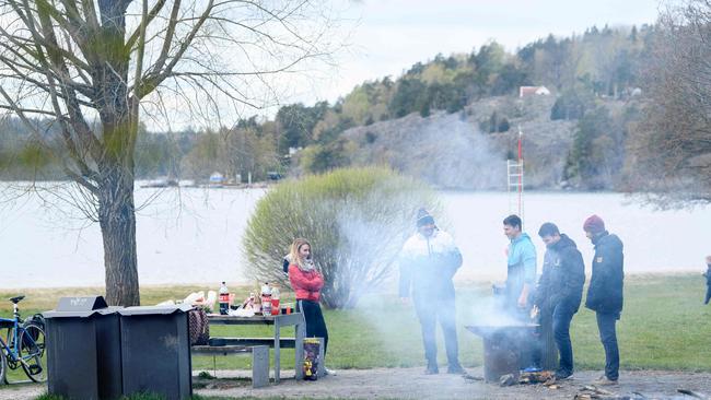 YSwedes enjoy a barbecue at Malaren lake in Satra near Stockholm. Picture: Henrik Montgomery/via AFP