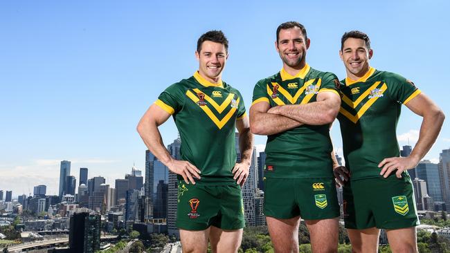 Cooper Cronk, Cam Smith and Billy Slater will play alongside each other for the final time in Melbourne. Picture: Grant Trouville © NRL Photos