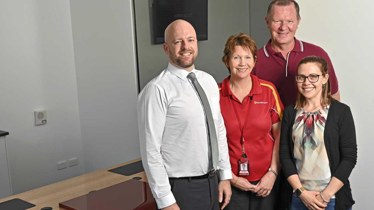 NEW HOME: Bendigo Bank is moving its branch from the mall to a new premises on Tower Central on Brisbane St. Branch manager Michael Anderson with staff Coral Staatz, Brad Berlin and Bernadette Beahan. Picture: Cordell Richardson