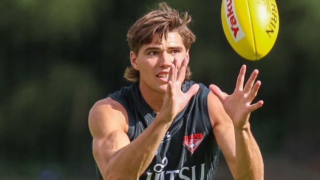 MELBOURNE, AUSTRALIA - JANUARY 30 2024 Sam Durham at Essendon pre-season training at the Hanger.Picture: Brendan Beckett