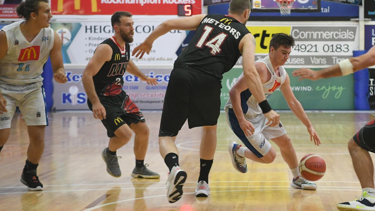 The Rockhampton Rockets and Mackay Meteors played out a thriller at Adani Arena on Saturday night. Photo: Jann Houley