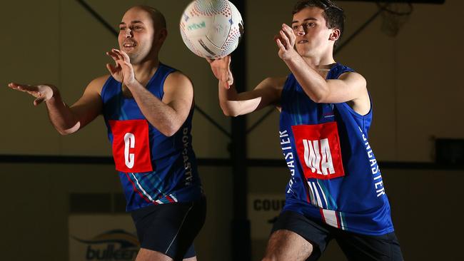 Doncaster and Districts Netball Association stars Brent Pace and Bodhi Stringer at training together. Picture: George Salpigtidis