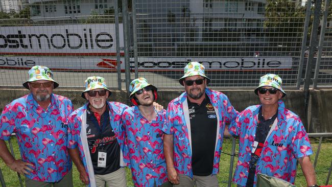 Trevor Cowther, Dean Wilson , Mark Wilson Alister Rea and Lou VanDer Beer enjoying the 2024 Gold Coast 500. Picture: Glenn Campbell