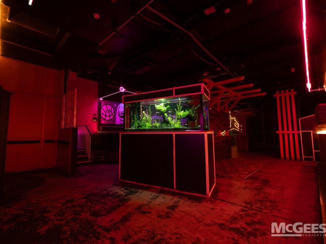 The only permanent residents – the club’s fish tank – will be sold along with the venue. Picture: McGees Property