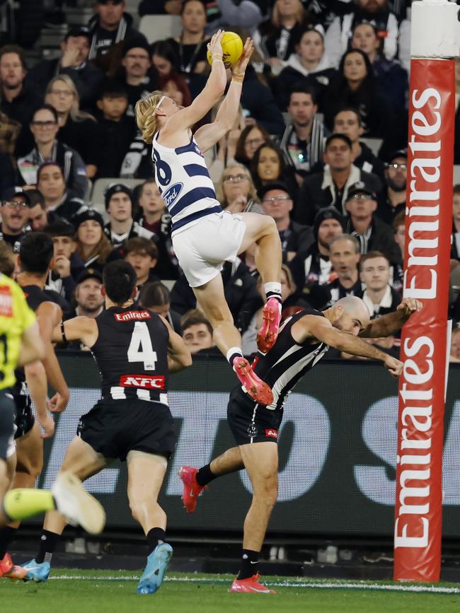 Ollie Dempsey takes flight at the MCG. Picture: Michael Klein