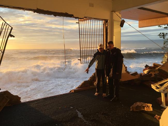 The inside of Coogee Surf Life Saving Club is pictured battered following massive storms across the NSW east coast. Picture: Supplied