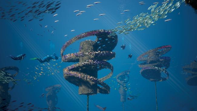 One of the "sculptural reef flutes" as part of the world class Gold Coast dive attraction.