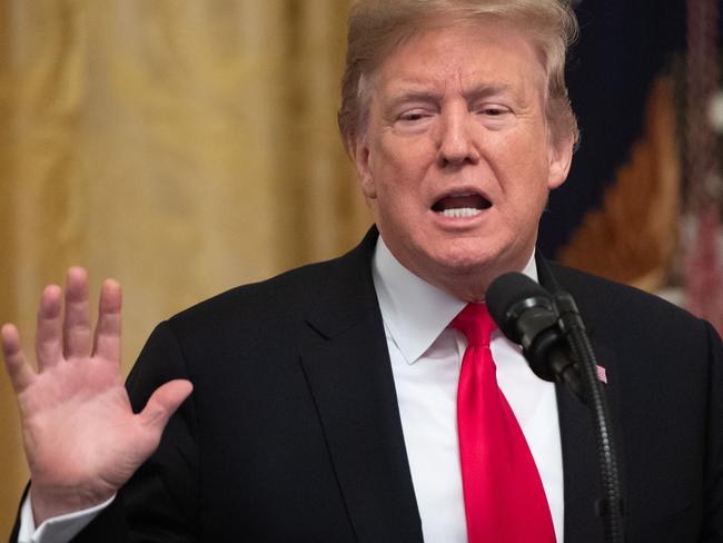 US President Donald Trump speaks before signing an executive order to protect free speech on college campuses during a ceremony in the East Room of the White House in Washington, DC, March 21, 2019. (Photo by SAUL LOEB / AFP)