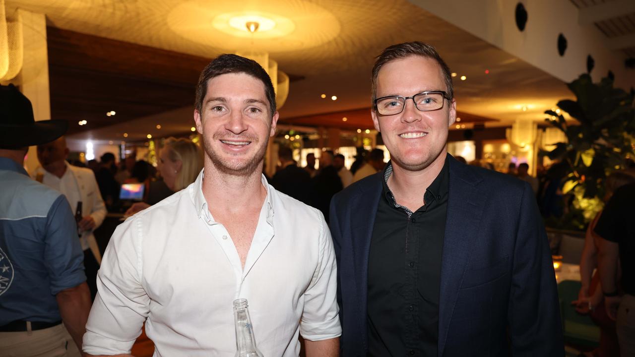 Tom Boswell and Jake Garland at the Gold Coast Titans Season Launch 2024 at The Star Gold Coast Garden Bar for Gold Coast at Large. Picture: Portia Large