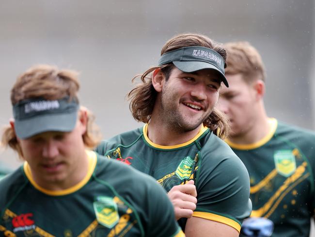 LEEDS, ENGLAND - OCTOBER 14: Patrick Carrigan of Australia looks on during Kangaroos Captain's Run ahead of Rugby League World Cup 2021 at Emerald Headingley Stadium on October 14, 2022 in Leeds, England. (Photo by George Wood/Getty Images)