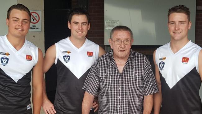 Riley and Ryan Polkinghorne (left) and Brock Leonard (right) with their grandfather Kevin Polkinghorne. Picture: Supplied.