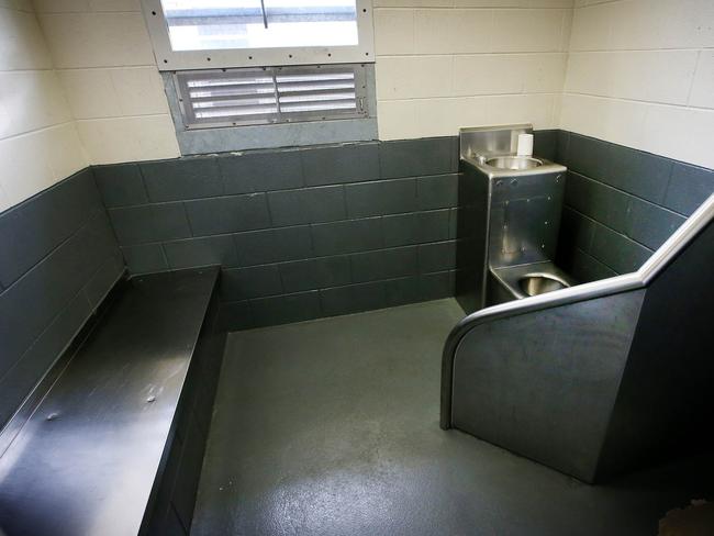 A waiting cell in the admissions section of Port Phillip Prison. Picture: David Caird