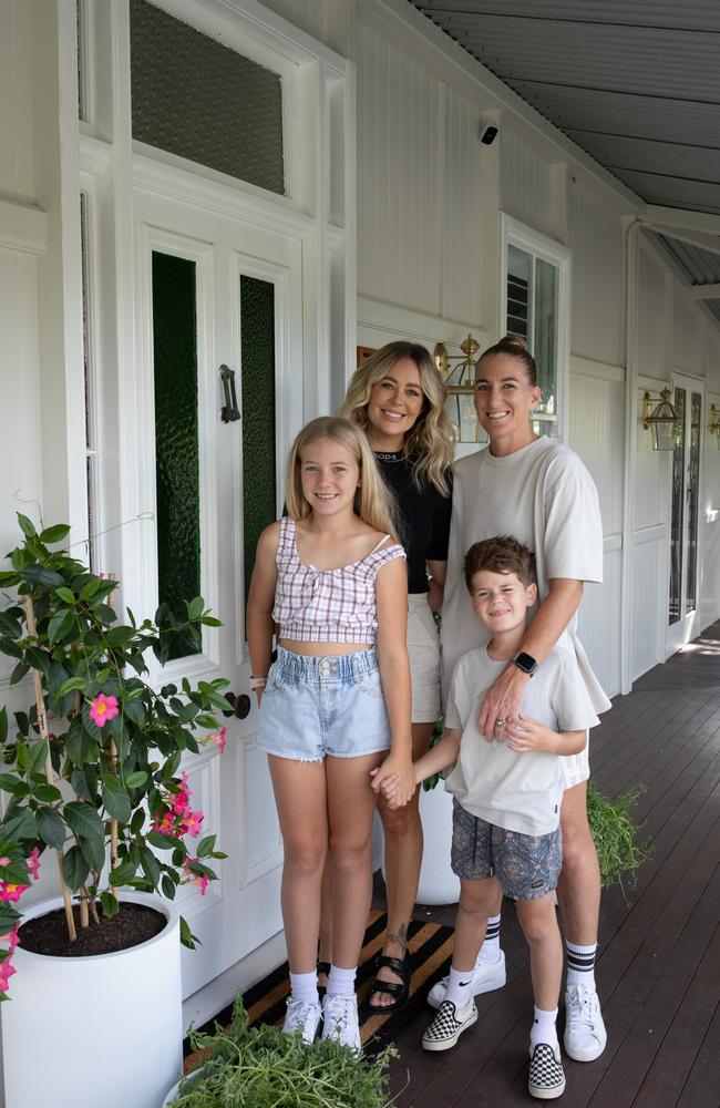 Ali and Kate Brigginshaw at home with children Addison and Alfie. Picture: David Kelly