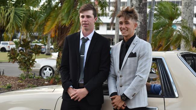 Damon Judd and Joey Holmes at the Sarina State High School formal at the MECC, Mackay, on Thursday November 19. Picture: Zizi Averill