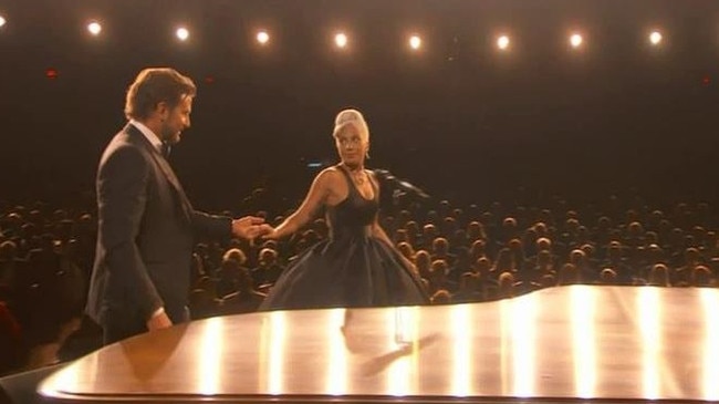 Lady Gaga and Bradley Cooper perform at the 2019 Oscars. Picture: Channel 9