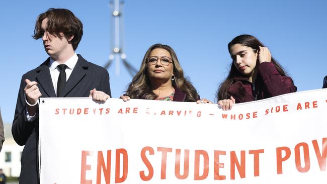 CANBERRA, AUSTRALIA. NCA NewsWire Photos. MAY 9TH, 2023. The National Union of Students will hold a protest on the lawns of Parliament House. Greens senator Mehreen Faruqi addresses the protest. Picture: NCA NewsWire/ Dylan Robinson